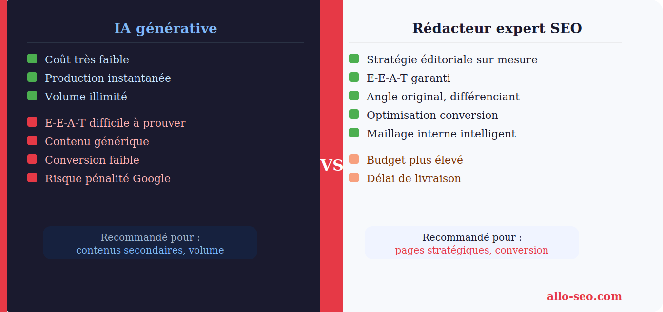 comparatif rédacteur humain vs IA rédaction web SEO 2026