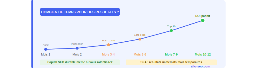 Délai pour voir des résultats SEO - timeline 12 mois trafic organique - Allo-SEO