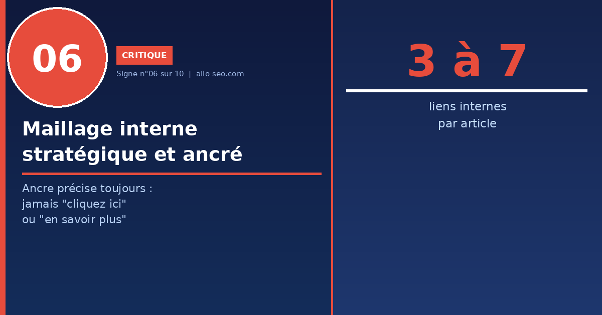 signe 6 : maillage interne stratégique 3 à 7 liens - optimisation de contenu SEO