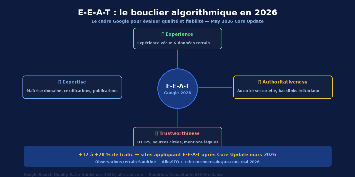 E-E-A-T SEO 2026 – les 4 piliers Experience Expertise Authoritativeness Trustworthiness