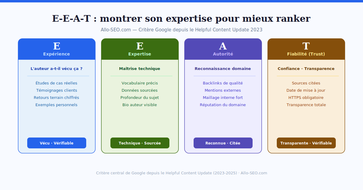 E-E-A-T et copywriting SEO - Expérience Expertise Autorité Fiabilité - Allo-SEO
