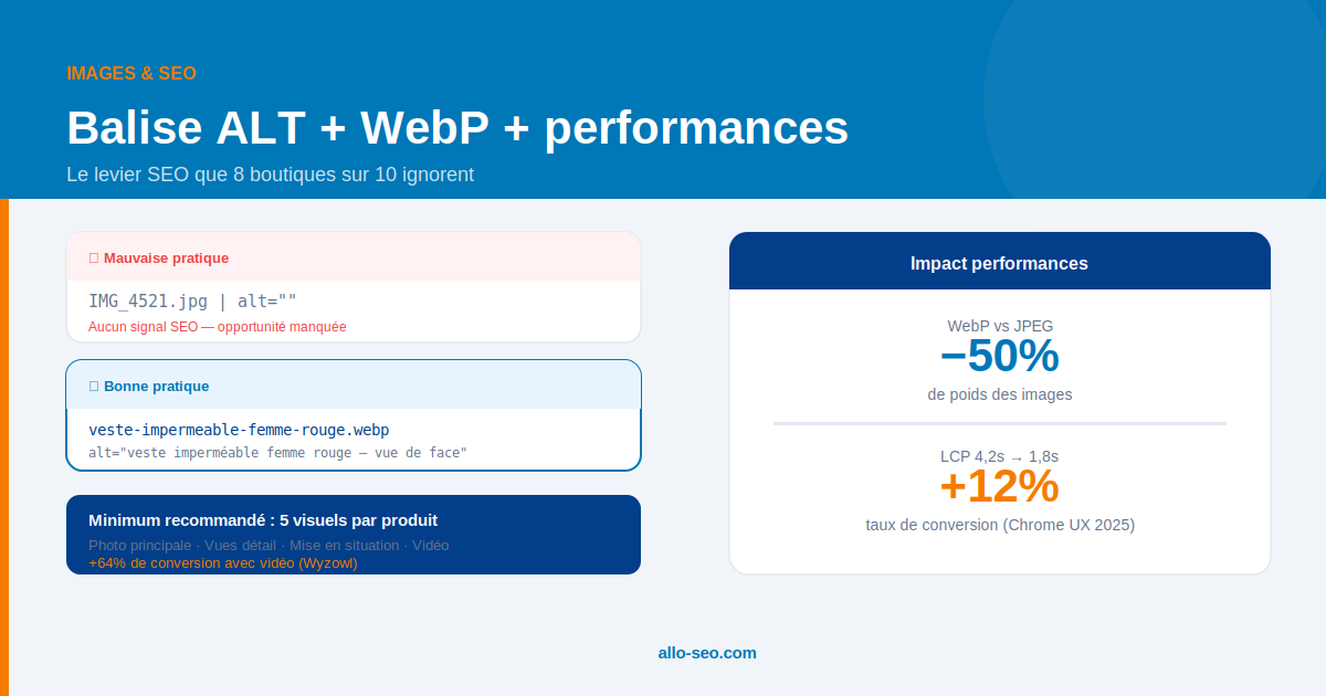 images balise ALT fiche produit SEO WebP performances