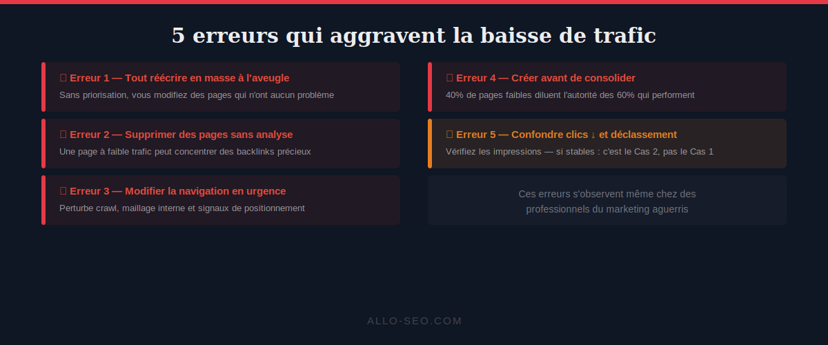 5 erreurs à éviter après une baisse de trafic Google Core Update 2026