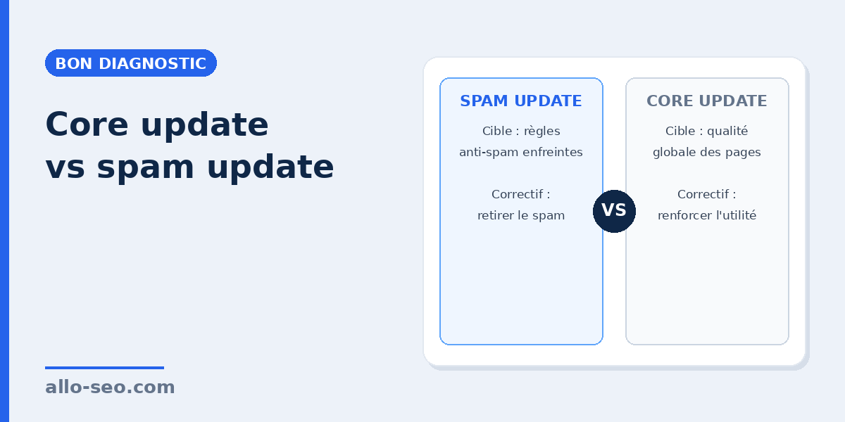 Comparaison core update vs spam update Google : cible et correctif de chacune