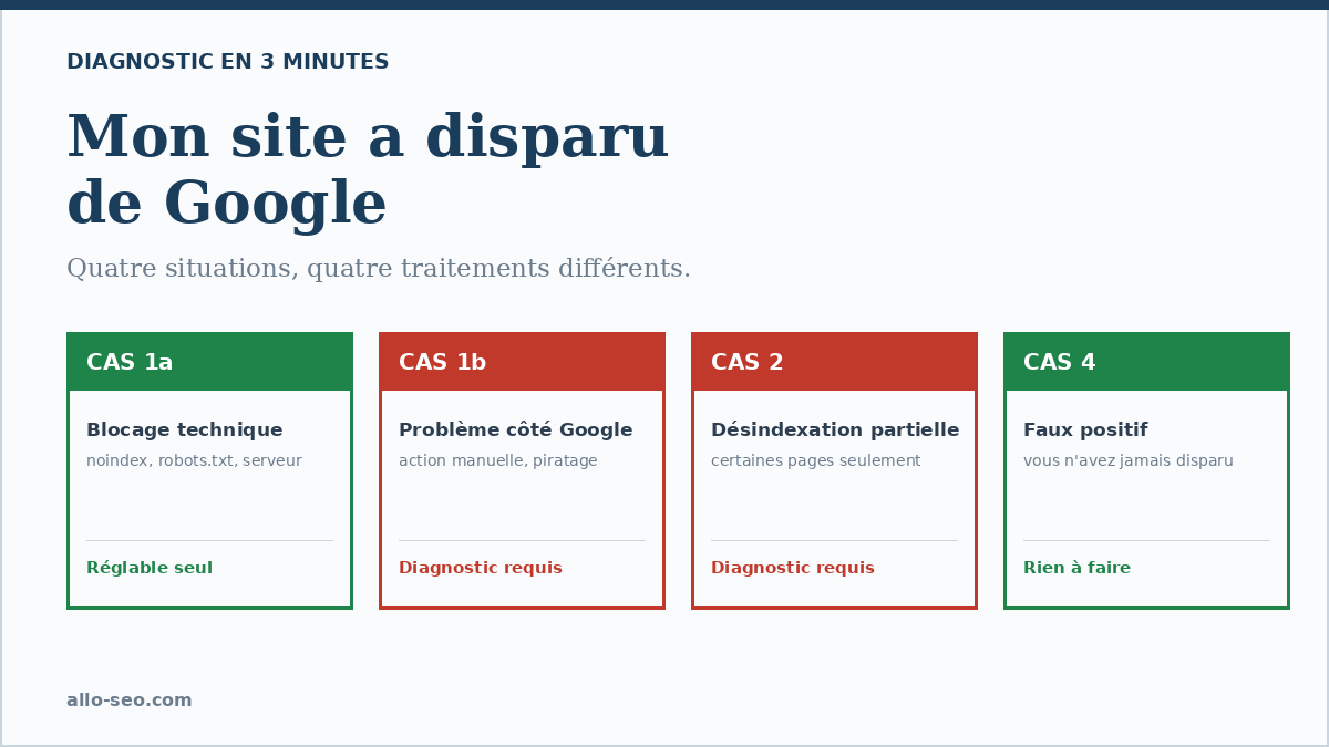 Mon site a disparu de Google : les 4 scénarios de désindexation et leur traitement