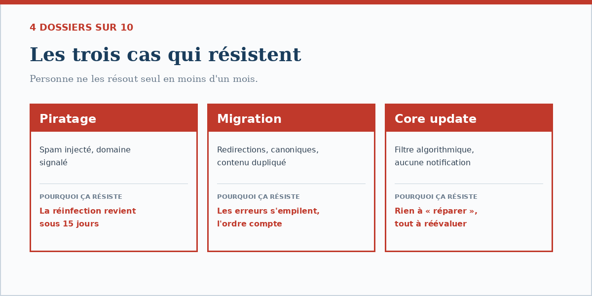 Piratage, migration ratée et core update : pourquoi ces 3 causes de désindexation résistent
