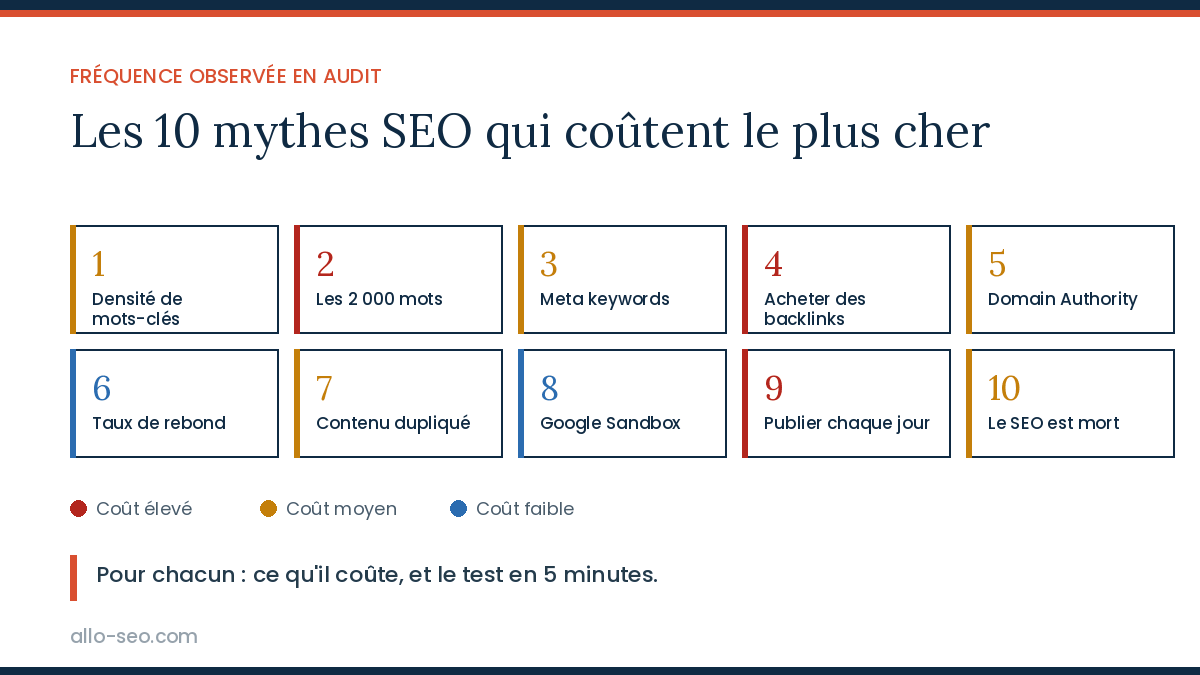 Les 10 mythes SEO les plus coûteux classés par niveau de coût pour l'entreprise