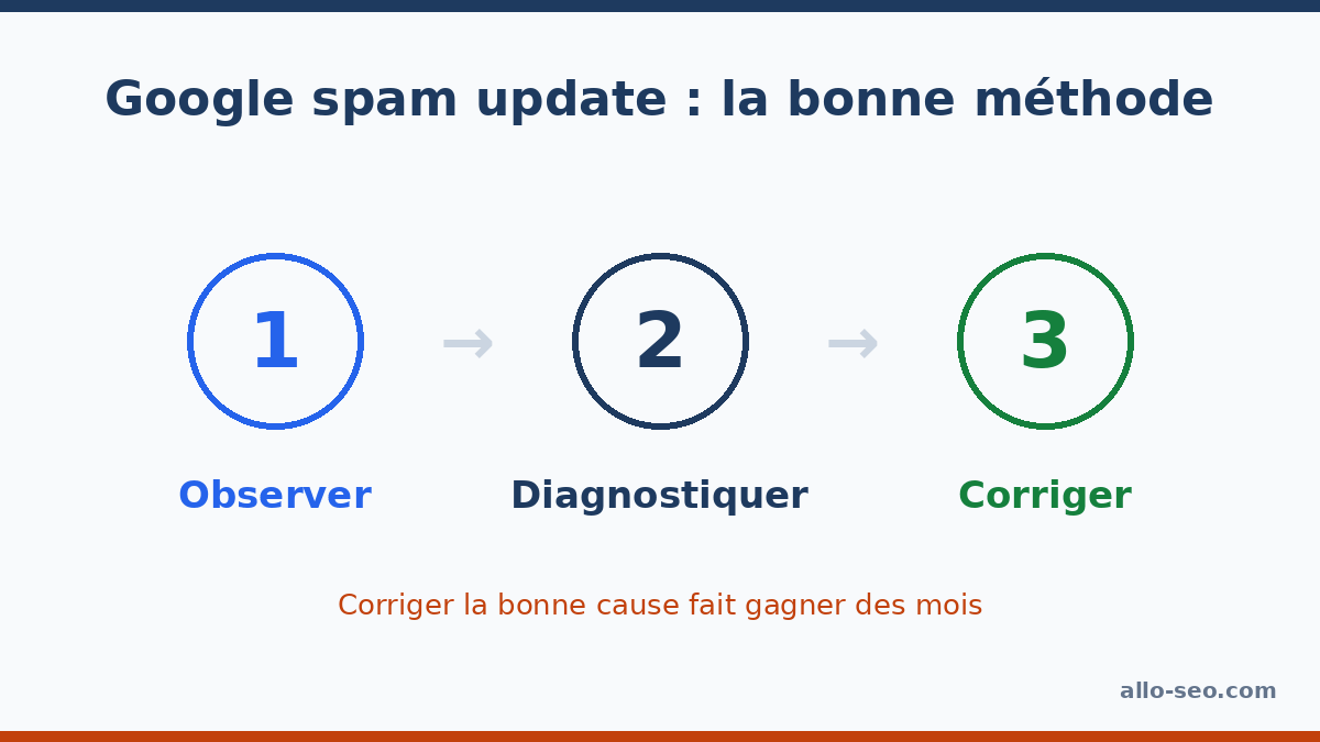 Méthode face à une Google spam update : observer, diagnostiquer, corriger