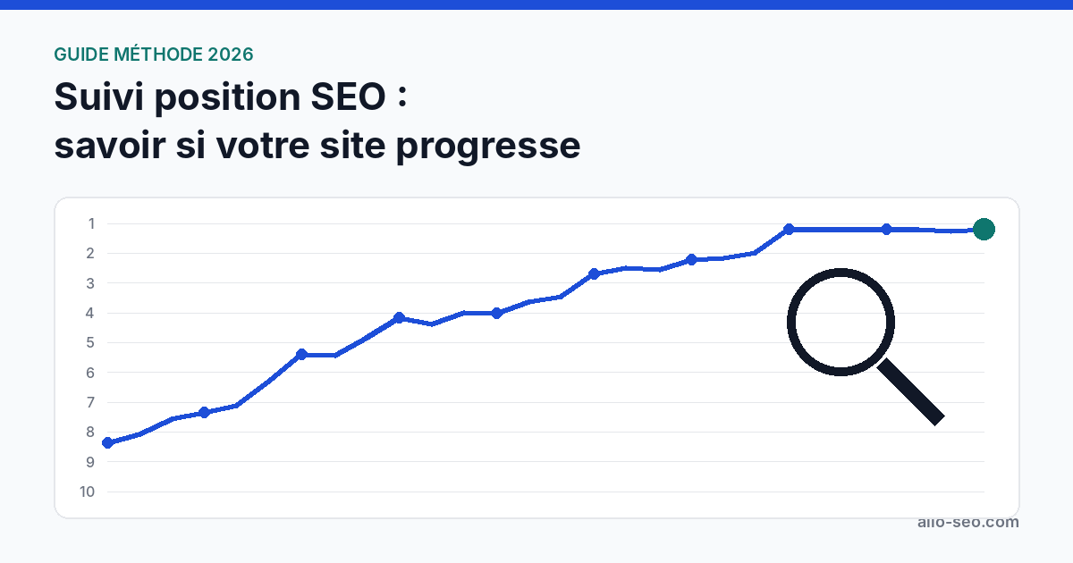 Suivi position SEO : courbe de positions Google qui remonte de la 9e à la 1re place en un mois
