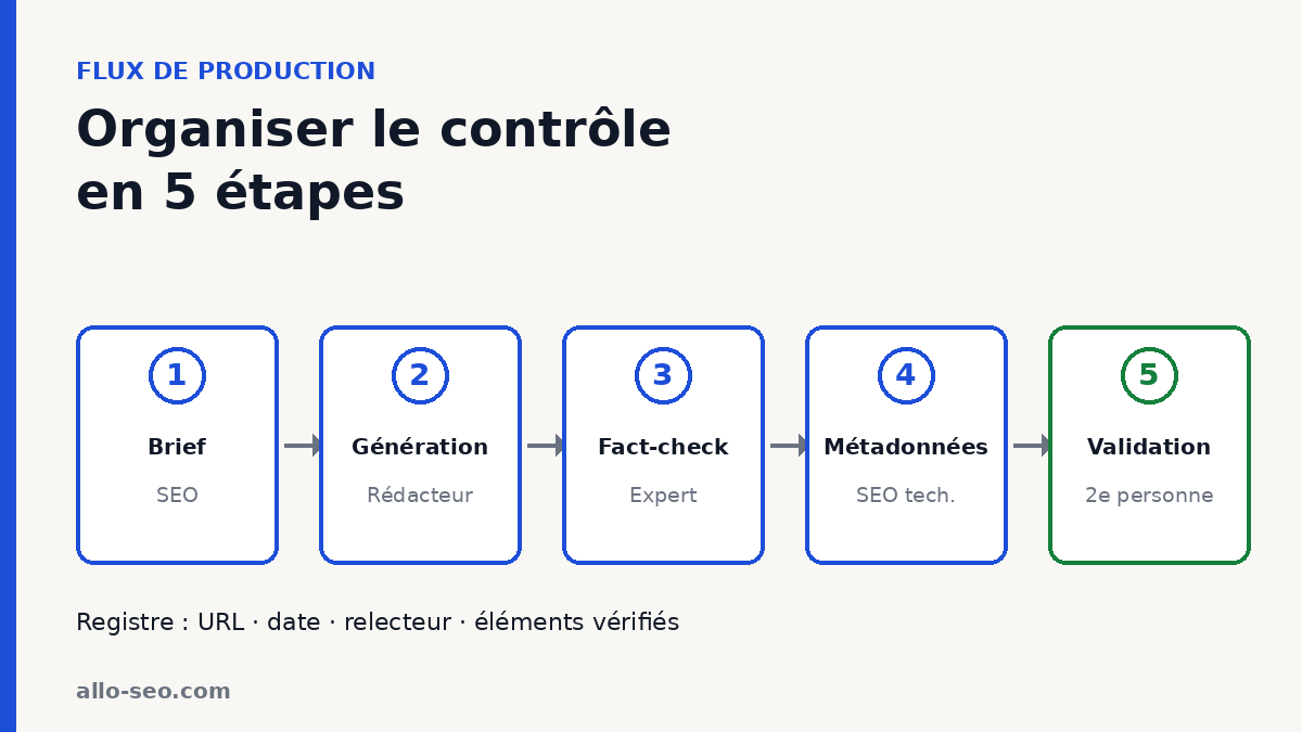 Workflow éditorial en 5 étapes pour contrôler un contenu généré par IA avant publication