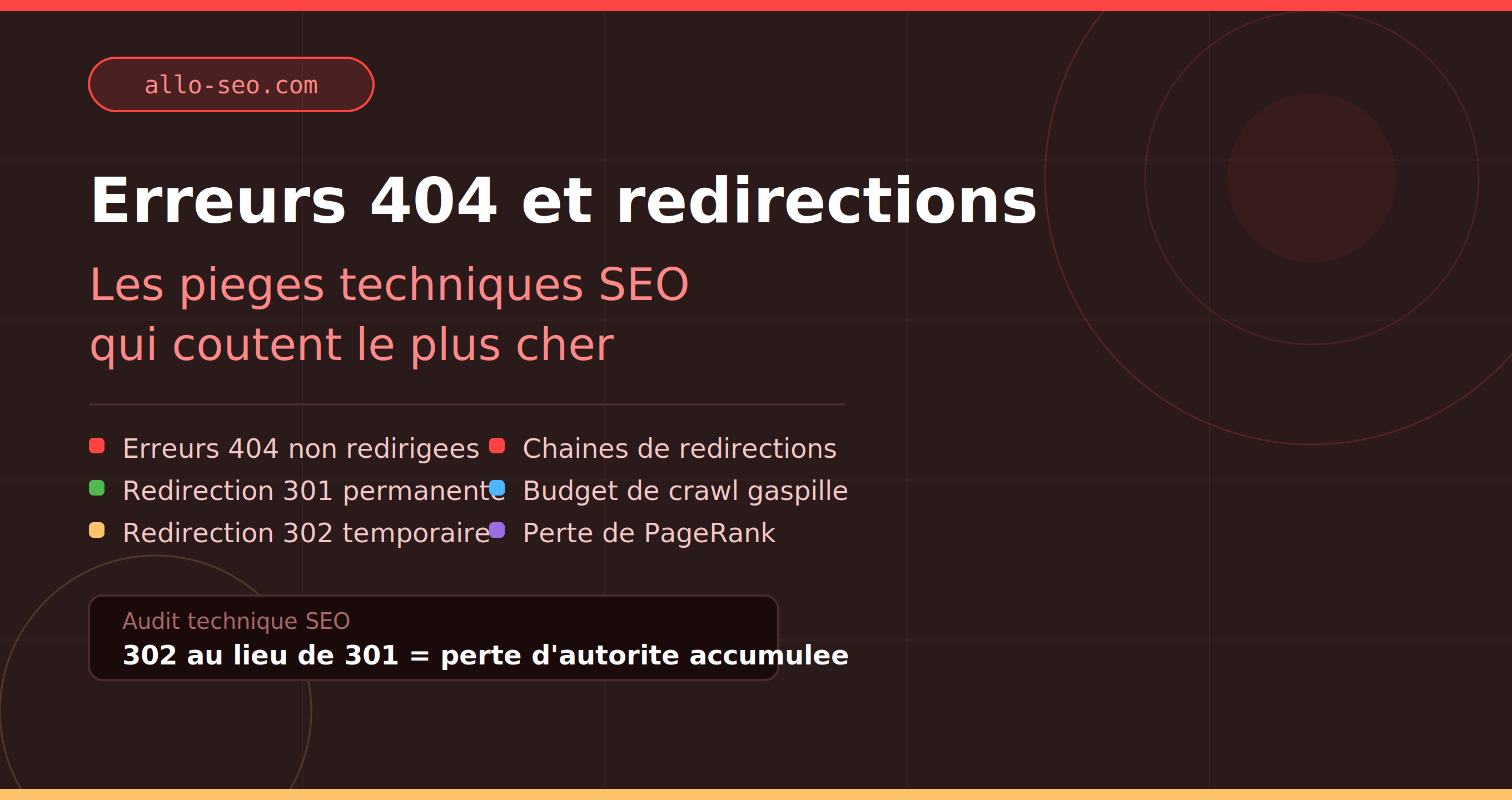 Erreurs 404 redirections SEO 301 302 - audit technique - allo-seo.com